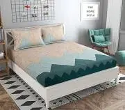 THE-HOME-STYLE-Cotton-Feel-Glace-Cotton-Elastic-Fitted-Printed-King-Size-Double-Bed-Bedsheet-with-2