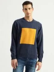 United-Colors-of-Benetton-Colorblock-Round-Neck-Casual-Men-Blue-Sweater